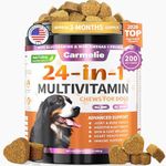 Carmelie 24 in 1 Dog Multivitamin Chewable with Glucosamine Probiotics - Senior & Puppy Dog Vitamins and Supplements - 200 Chews - Hip & Joint Support, Skin & Coat, Immune Health, Digestive (Chicken)