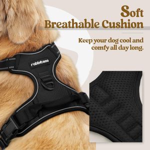 rabbitgoo Large Dog Harness, No Pull Reflective Vest – Black, XL, 2 Leash Clips