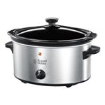Russell Hobbs 3.5L Stainless Steel Electric Slow Cooker - Cooks upto 4 portions, 3 heat settings, high/low/keep warm, Removable ceramic pot for easy cleaning, Glass lid, Energy saving, 160W, 23200