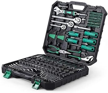 PioneerWorks Mechanic Tool Set, 213-piece Drive Socket Set in Tool Storage Case, SAE and Metric Socket Set, Cr-V Constructed, Mechanics Tools Kit for Auto Repair Household