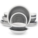 vancasso Ori Dinner Set for 4, Stoneware Dinner Sets Handpainted Tableware, 16-Piece Grey Dinnerware Set with Dinner Plate/Dessert Plate/Pasta Bowl/Cereal Bowl, Rustic Chic Style