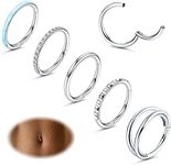 Kakonia 5 PCS 14G Belly Button Rings Stainless Steel Navel Rings for Women Opal CZ Double Hoop Clicker Segment Gold Belly Button Rings Belly Piercing Jewelry Navel Rings 8MM 10MM 12MM