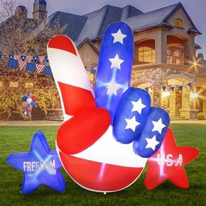 AerWo 6FT Patriotic Independence Day 4th of July Inflatable, Victory Gesture Blow Up Patriotic Inflatable with LED Lights for Patriotic Decorations Independence Day Indoor Outdoor Yard Garden Decor
