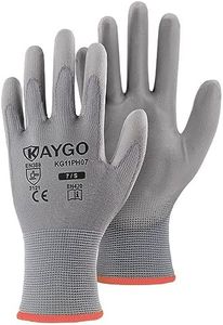 KAYGO Safety Work Gloves PU Coated-60 Pairs, KG11PB, Seamless Knit Glove with Polyurethane Coated Smooth Grip on Palm & Fingers, for Men and Women (Small (Pack of 60), Grey)