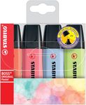 STABILO BOSS ORIGINAL Pastel - Highlighter Pen -Wallet of 4 - Assorted Colours - Mix 2