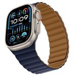 Bisikor Compatible with Apple Watch Strap 49/46/45/44/42/41/40/38mm Double Sided Wearable Silicone Magnetic Strap for iWatch Ultra SE Series 10 9 8 7 6 5 4 3 (42/44/45/46/49, Brown/Indigo)