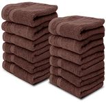 White Classic Luxury Washcloths - Hotel Spa Collection | Circlet Egyptian Cotton | Absorbent Large Bathroom Face Towel | 13x13 Inch | Set of 12 | Brown