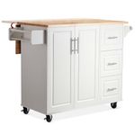 Lyromix 54" Rolling Kitchen Island Cart with Storage, Large Kitchen Cart Cabinet with Folding Drop Leaf Breakfast Bar, Wood Island Table for Kitchen with 3 Drawers and Spice Rack & Towel Rack, White