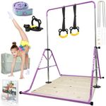 YOUTIFUN Gymnastics Bar, Kids Gym Equipment 5 Level Height Adjustable Pull Up Horizontal Gymnastic Bar, Gymnastics Equipment for Home for Girls & Boys, 3 to 12 years old (Purple W/Mat)