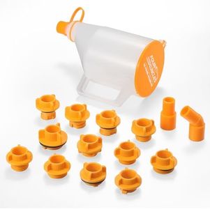 FOUR UNCLES 15-Piece No-Spill Engine Oil Funnel Kit for Automotive Use - 1.5 Qt Funnel with 14 Adapters for Easy Filling, One-Hand Operation