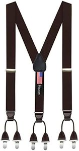 Suspenders for Men "Double-Hold" Elastic Button Look With No Slip Pin Clip Closure-Brown(Regular 46" Long)