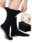 Frelimiu Diabetic Socks with Grippers for Women - 4 Pairs Bamboo Viscose Non Slip Crew Socks with Non Binding Loose Fit for Neuropathy Edema Elderly Size 6-10