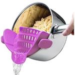 Kitchen Gizmo Versatile Kitchen Accessories - Collapsible Strainer for Pots and Pans - Silicone Clip-On Colander for Draining Pasta, Veggies, Fruits - Purple Strainer, Compact and Dishwasher Safe