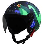 Steelbird Dino Open Face ISI Certified Helmet for Kids (X-Small 540 MM, Matt Black Blue with Smoke Visor)