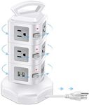 10 Outlets Power Strip Surge Protector with 4 USB Ports - Retractable Extension Cord - Multi Plug Charging Tower for Multiple Devices - GLCONN Desktop Power Station Charger Hub - Home Office Appliance