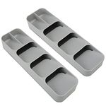 2 Pack Kitchen Cutlery Drawer Organizer Tray for Silverwave, Forks, Spoons, Table Knives, Straw Gadget, Plastic Flatware Organizer Utensil Holder Storage Box - Gray