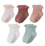 heartbury Cute and Colorful 100% Cotton Baby Girls Anti Slip Socks Frill &Ruffle Socks for Baby Girls, Grip socks for Baby (IN, Age, 6 Months, 12 Months, 5, white, pink, wine, green,peach)