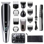 Hatteker Beard Trimmer Hair Clippers Mustache Trimmer Shavers for Men Hair Trimmer Nose Trimmer Body Trimmer 5-in-1 Cordless Haircut Kit for Men Waterproof