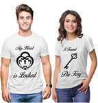 Hangout Hub HH119 Couples Tshirt for Couple | Lock and Key (White;Men S,Women L) Printed T-Shirts for Men & Women | (Set of 2 Cotton)