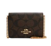 Mini Wallet On A Chain In Signature Canvas, Gold/Brown Black