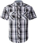 Men's Western Snap Casual Shirt Two Pocket Short Sleeve Shirt, Blkbluewht, Medium