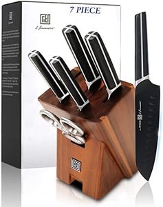 Knife Set, Hanmaster 7 Pieces German Steel Knife Sets for Kitchen with Block, Sharp Kitchen Knife Set for Home and Restaurants, Gift Box Packed.