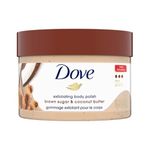 Dove Exfoliating Body Polish Scrub For Dry Skin With Brown Sugar & Coconut Butter, Gently Exfoliates & Moisturizes For Instant Soft & Smooth Skin, Natural Ingredients, No Sulfate, Coconut Scent, 298g