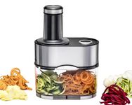 ROMMELSBACHER Spiral Cutter EGS 80-5 Blade Inserts for Various Vegetable Noodles, 2.5 Litre Collection Container, Large Filling Chute, 2-Way Safety System, Fully Dismountable, Stainless Steel