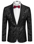 COOFANDY Men's Floral Tuxedo Jacket Jacquard Suit Jacket Slim Fit Blazer for Wedding, Prom, Dinner, Black, Large