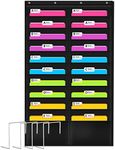 Godery Folder Pocket Chart (Black), Cascading Wall Organizer for School, Classroom, Home or Office Use, 20 Pocket Chart Hanging Wall Organizer with 4 Hangers