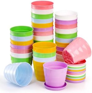 Nicunom 36 Pack 4 Inch Plant Pots Indoor Outdoor, Small Flower Pot with Drainage Holes and Saucer Plastic Planters Garden Seedlings Nursery Pots for Succulent, Herb, Violet, Colorful