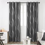 Deconovo Grey Curtains 84 Drop Silver Wave Line Foil Printed Blackout Curtains Thermal Insulated Eyelet Curtains for Living Room 52 x 84 Inch Dark Grey 2 Panels