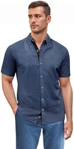 ETHANOL Men Classic Slim Fit Woven Short Sleeve Wrinkle Resistant Print Shirt MSTL46568 MD Blue L