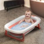 Baybee Jolly Kids Bath Tub for Baby Mini Swimming Pool for Kids, Foldable Bathtub for Baby with Anti Skid Base & Drainer | Baby Bathing Tub | Baby Bath tub for Kids 0 to 3 Years Boys Girls (Pink)