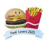 Personalized Burger Fries Couple Ornament - Cheeseburger Ornament, French Fry Ornament, Burger Ornament, Food Ornaments, Ornament for Couples, Fast Food Ornament, Fries Ornament - Free Customization