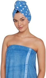 Turbie Twist Cotton Hair Towel Wrap & Microfiber Bath Wrap for Beauty, Travel, Gifting - Luxurious Towel Set for Personal Care - For All Hair Types & Lengths - Blue Polka Dots