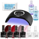 Mylee LED Nail Gel Polish Starter Kit, 4 Gel Polish Colours 4x8ml, Top & Base Coat 2x10ml, Petite LED Lamp, Nail Prep & Polish Wipe 125ml, Gel Remover 125ml