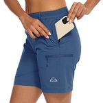 donhobo Women's Walking Hiking Shorts, Ladies Summer Cargo Shorts Lightweight Quick Dry Outdoor Casual Stretch Shorts Trousers with Zipped Pockets Denim Blue M