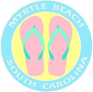 Myrtle Beach, South Carolina Pink Flip Flops Decorative Car Truck Window Sticker Decal Vinyl Die-Cut Badge Emblem Vacation Souvenir Travel Gear Ocean Island Beach