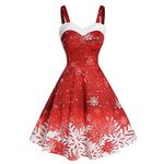 Party Dresses for Women UK Activewear Dance Swing Tea Ball Gown Vintage Christmas Color Snowflake Print Off Shoulder Midi Dress A Line Dress Beach Pirate Dress