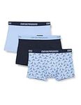 Emporio Armani Men's Pure Cotton 3-Pack Trunk, Hortense/Printed Hortense/Marine, M (Pack of 3)