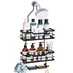 SWTYMIKI Shower Caddy Hanging with 2 Soap Holder + 4 Movable Hooks, 3 Tier Shower Shelves, Over Shower Head Bathroom Organizers, Shower Organizer Hanging No Drilling, Black, Stable & Rustproof