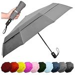 ﻿EEZ-Y Travel Umbrellas for Rain - Wind Resistant w/Open Close Button - Grey