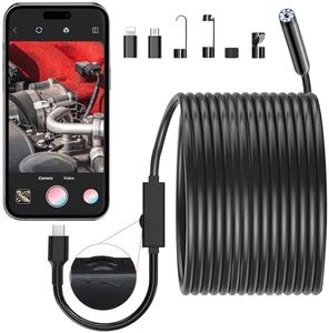 JSE Endoscope With Light, 16.4FT Waterproof Borescope 1920P HD, Semi-Rigid Cable Snake Camera, 8 Adjustable High Brightness LED Lights for iPhone, Android, iPad