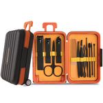 GRACIOUS MART 12pcs Nail Clipper Manicure Set Pedicure Care Tools Stainless Steel Women Grooming Kit Travel Case (BLACK)