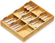 SpaceAid Bamboo Silverware Drawer Organizer with Labels, Kitchen Utensil Tray Holder Organizer for Flatware, Cutlery, Spoon and Knives Drawer Storage Organization (9 Slots)