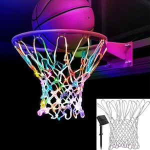 Mojedi Solar-Powered LED Basketball Net, Nightlight & Glow Basketball Net, Heavy-Duty Outdoor Replacement, 12 Loops, All-Weather, 8 Color Modes, Eco-Friendly, No Battery Replacement Needed