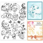 GLOBLELAND Flower Vine Lace Clear Stamps Decorative Flourish Butterfly Silicone Clear Stamp Seals for Cards Making DIY Scrapbooking Photo Journal Album Decoration, 21x14.8cm/8.3x5.8inch