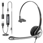 Wantek USB Headset with Microphone for PC Laptop,3.5mm/USB/Type-C Jack 3-In-1 Headphones with Noise Cancelling & Audio Controls,Teams Headset for Office,Call Center,Work,Mono