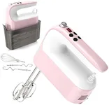 Yomelo 9-Speed Digital Hand Mixer Electric, 400W DC Motor, Hand Mixer electric Handheld with Snap-On Storage Case, Touch Button, Turbo Boost, 5x Stainless Steel Accessories (Pink)